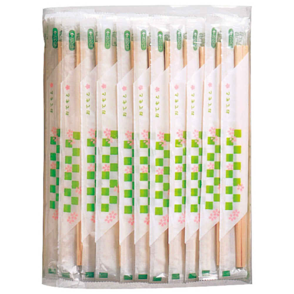 ポリ完封箸　桜柄　楊枝入　100膳