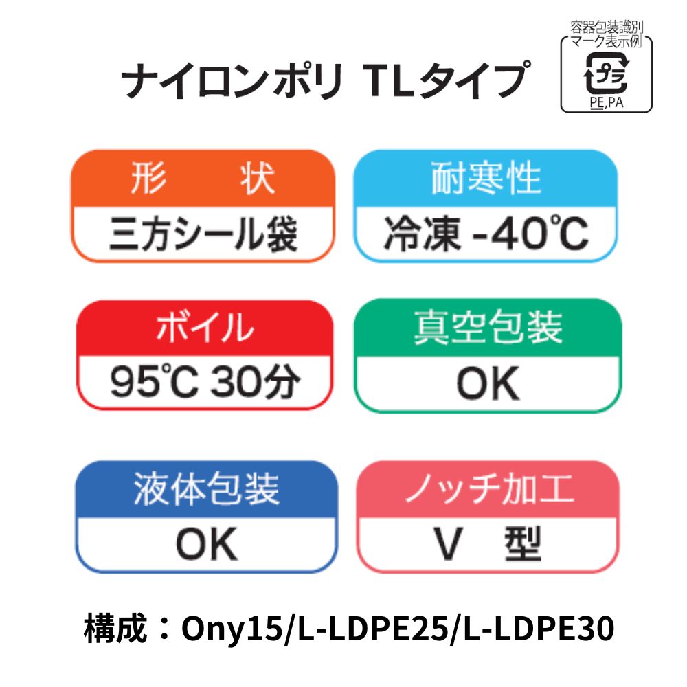 真空袋 ナイロンポリ  TLタイプ 18-28(180×280mm) バラ100枚