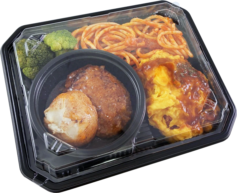 ハンバーグ＆オムナポセット：外蓋を閉めた写真