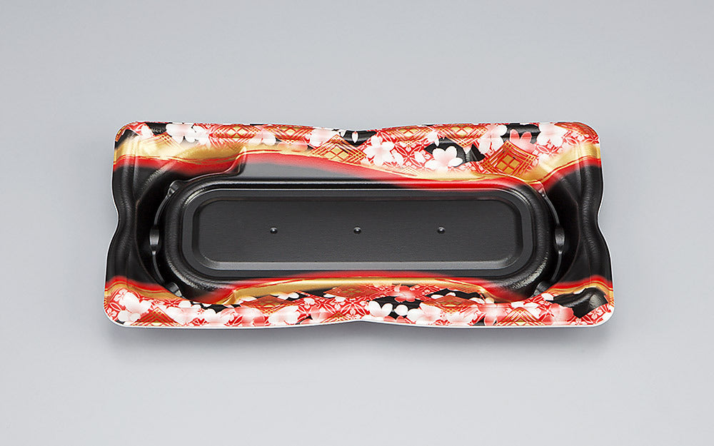 寿司容器 SF華皿14 花かざり赤本体