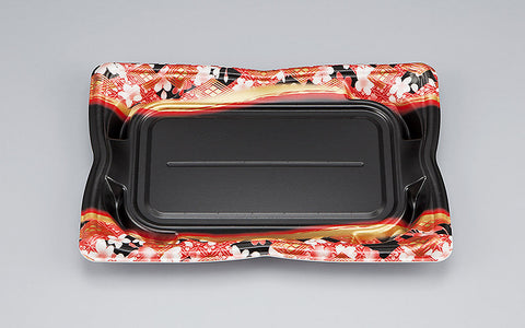 寿司容器 SF華皿24 花かざり赤本体