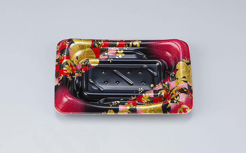 寿司容器 SFうま皿12L 花雅黒赤本体