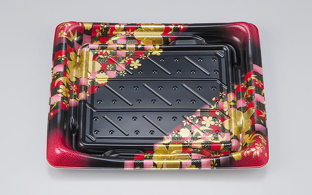 寿司容器 SFうま皿34 花雅黒赤本体