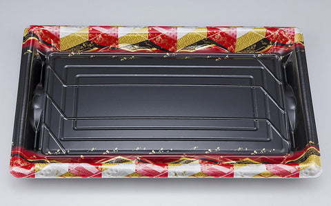 寿司容器 SF鮨板39 菱紋赤本体