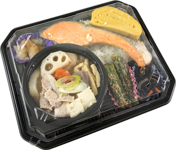 鮭弁当＆豚汁セット：外蓋を閉めた写真