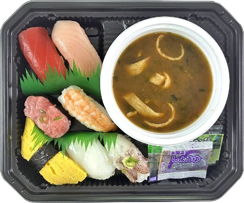 にぎり寿司＆味噌汁セット：盛付写真