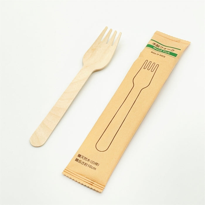 木製フォーク160 紙完封袋(茶色）